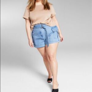 INC International Concepts Light Blue Denim Paperbag Shorts with Tie #33
